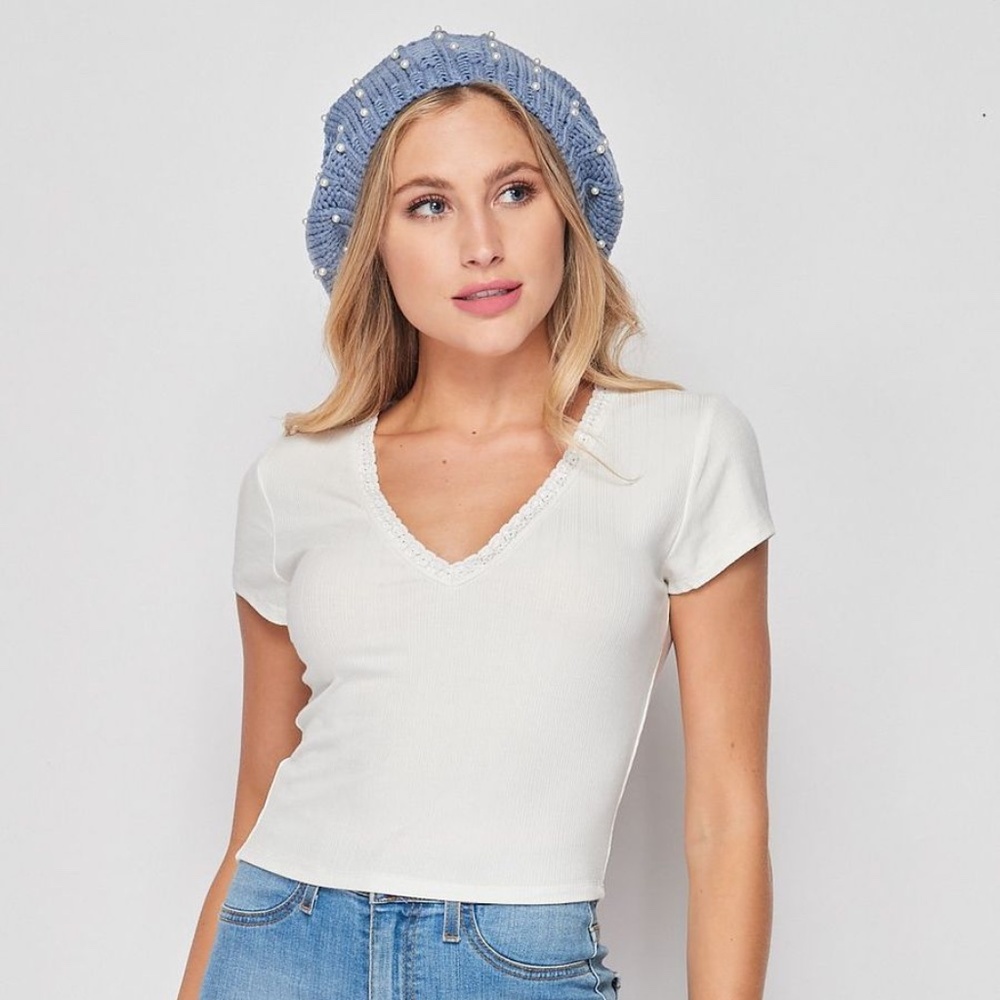 Blank Lewks Zamara Lace V-Neck Ribbed Tee